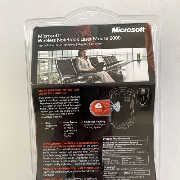 New Microsoft Wireless Notebook Laser Mouse 6000 Model 1054, 1051 (B5W-00006) - Picture 3 of 9